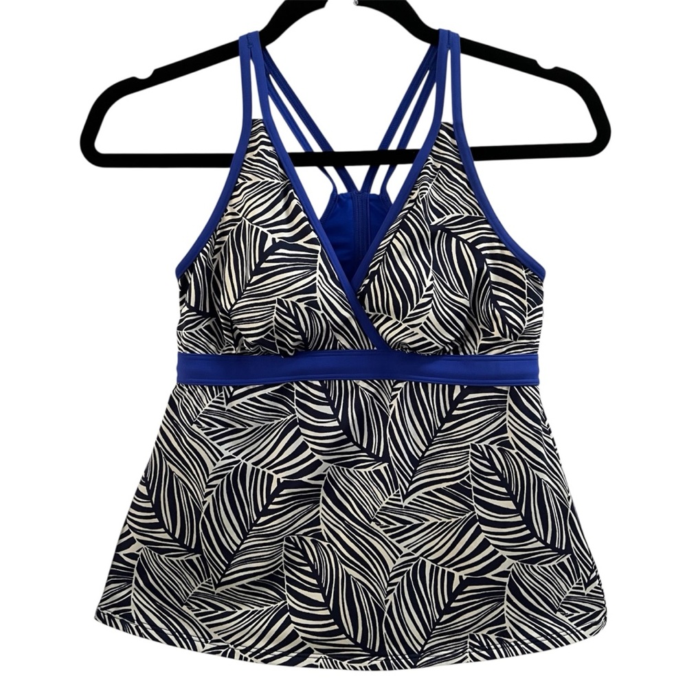 LL BEAN SWIM TOP, Women’s Sz 6, Blue & White Leaf Print Swim Tankini / Tank Top.